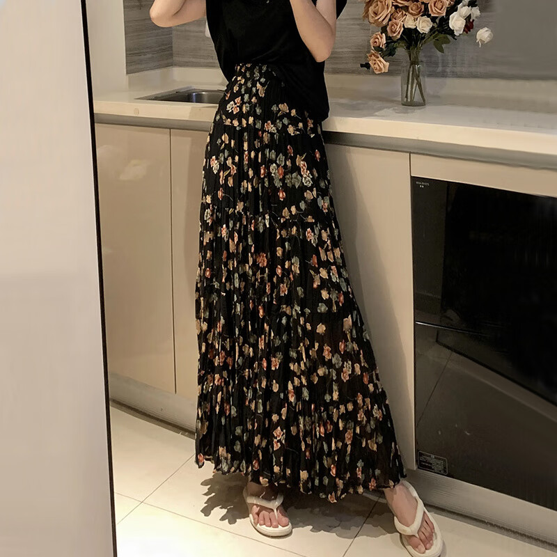 予瑾雪紡碎花郁金香半身裙女2025春夏新款高腰顯瘦大擺a字蛋糕裙長裙 花色 郁金香長90 均碼 85--155斤