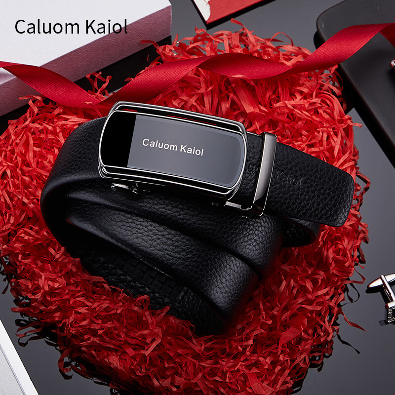 Caluom Kaiol品牌皮带男真皮男士腰带牛皮自动扣商务裤带父亲节礼物送爸爸老公 【专柜礼盒】8059百搭枪色/外穿式 115cm -130cm默认随机（可修剪）
