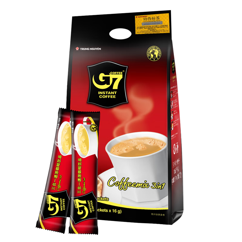 G7咖啡越南进口中原G7原味100条装香浓三合一速溶咖啡粉1600g 袋装 国际版100条*1袋