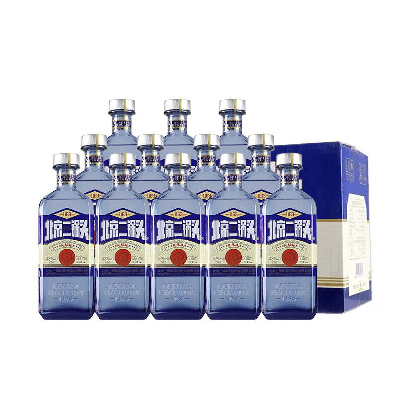 永丰牌北京二锅头 纯粮食酿造白酒 口粮酒 整箱 42度 500mL 12瓶 纯粮酿蓝