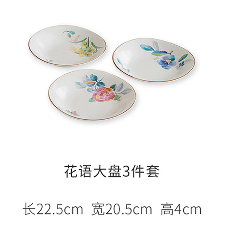 Nature Living日本和蓝古伊万里花浪漫饭碗陶瓷盘子大深菜盘家用餐具礼盒套装 花语多用盘 22.5cm 3个