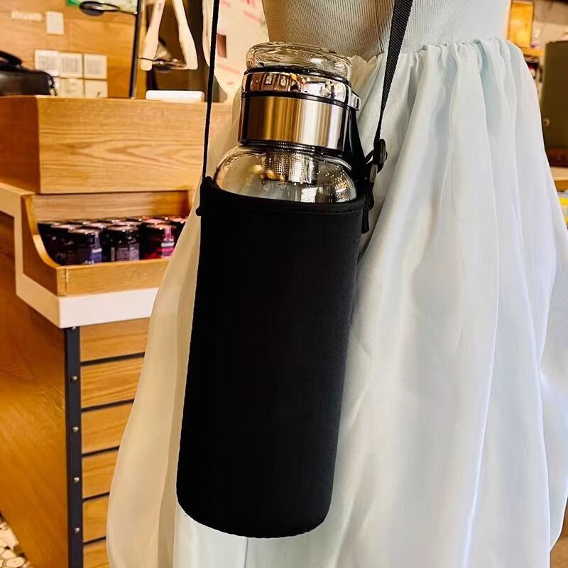 梦绾玻璃杯耐高温玻璃水杯大容量便携茶水分离水杯防爆玻璃水杯泡茶杯 大容量墩墩杯+杯套 1000ml