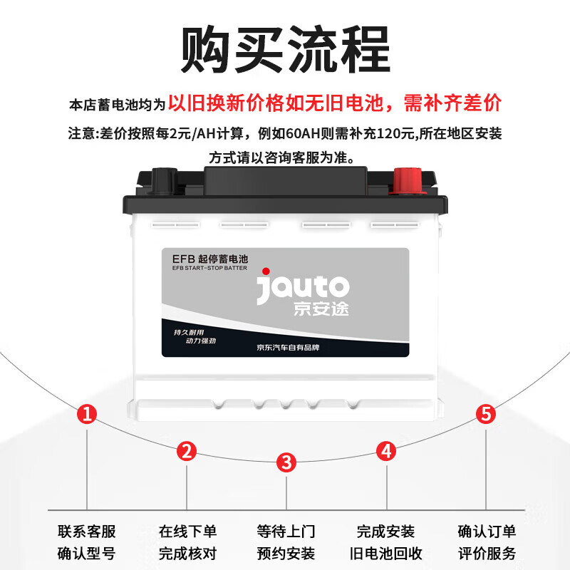 京安途汽车电瓶蓄电池EFB H6启停电瓶适配大众途观/迈腾/RAV4荣放普通版