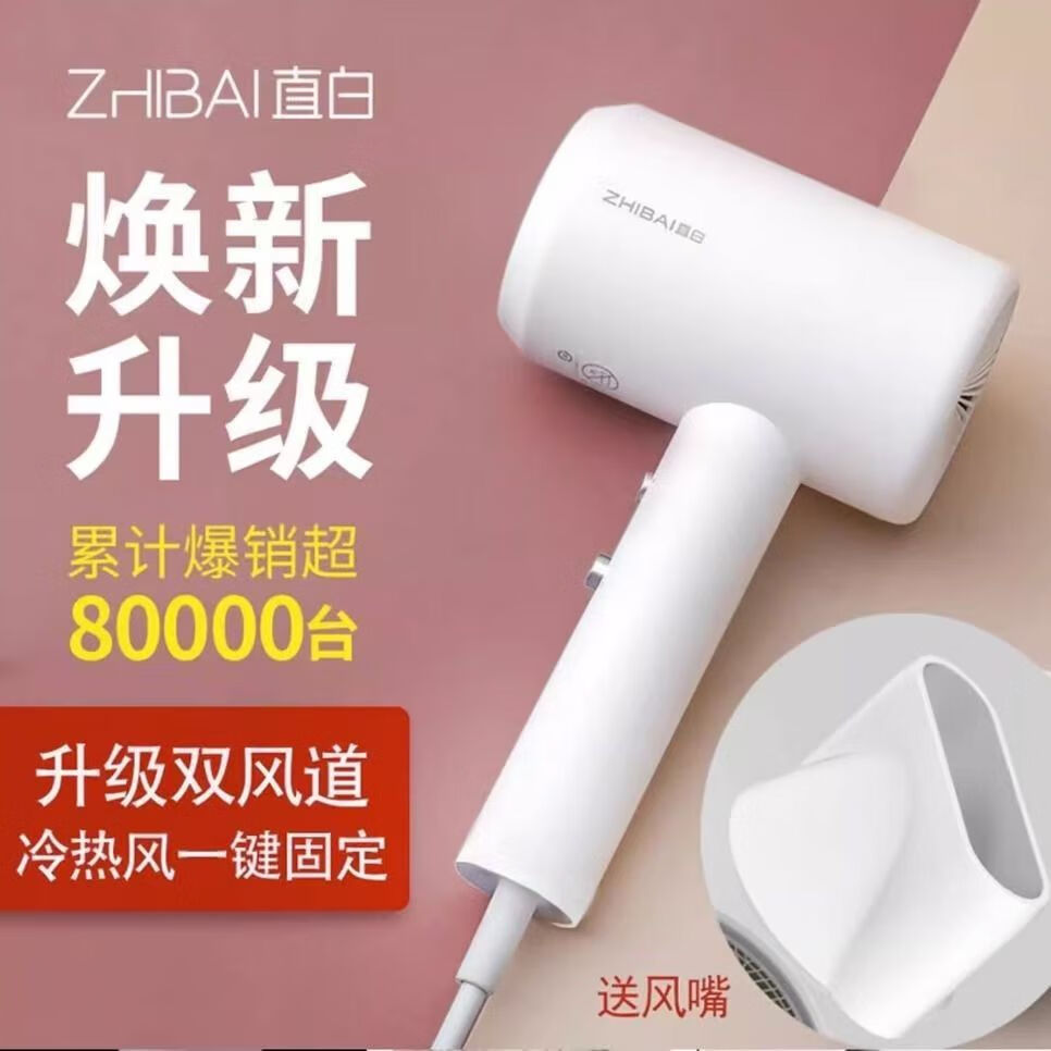直白直白电吹风机HL312家用强力大功率风力不伤发负离子速干宿舍家用 直白HL312纯白色