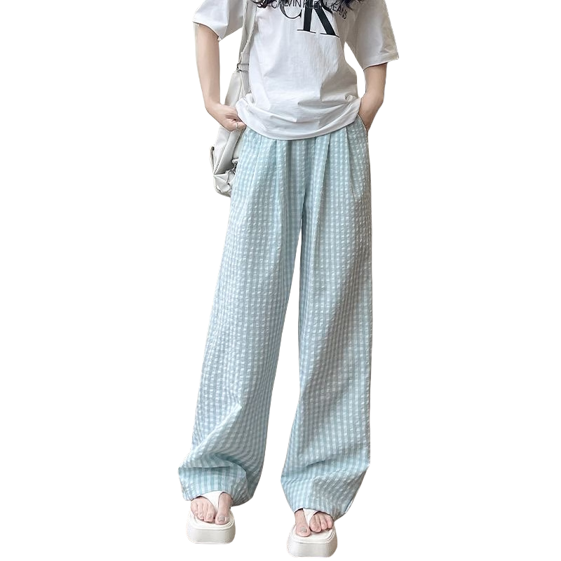 浪莎格子闊腿褲女2025年春夏新款高腰垂感休閑褲寬松慵懶遛彎山本褲