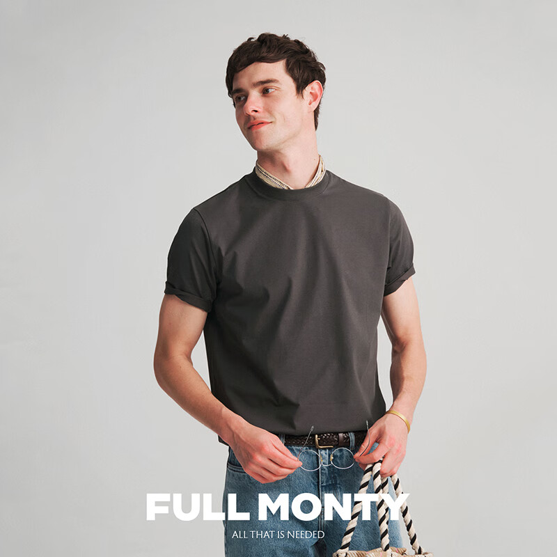 FULL MONTY【索罗娜面料】新款深灰色男士修身T恤圆领休闲凉感短袖2025夏季 深灰色70102 M