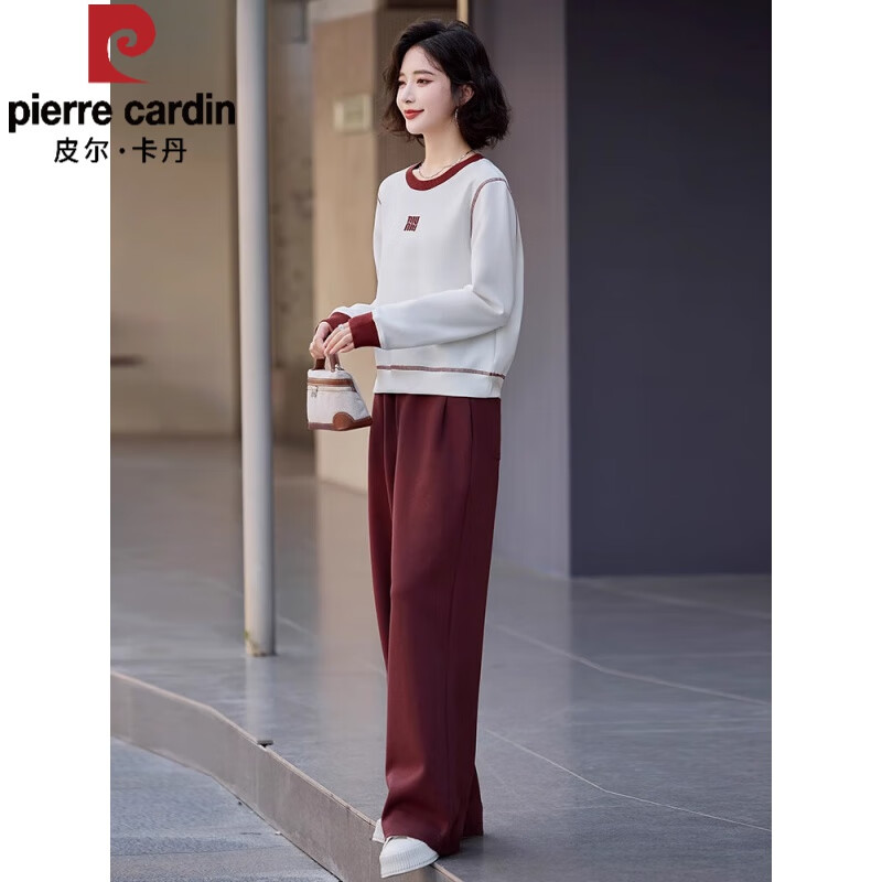 皮爾卡丹2025新款春裝時尚洋氣安可拉紅色休閑運(yùn)動套裝女衛(wèi)衣直筒褲兩件套 白色+紅色 （套裝） 上衣褲一定 M (106-120 斤)