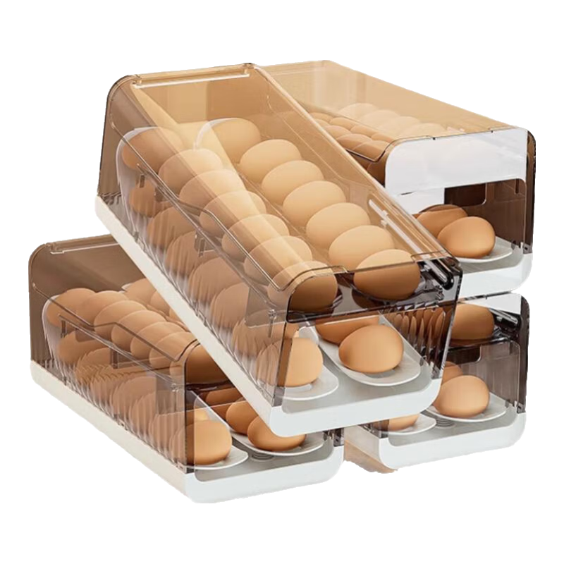 家の物語(yǔ)（KATEI STORY）日本冰箱雞蛋收納盒抽屜式雞蛋盒冰箱用食品級保鮮盒滾動(dòng)裝蛋神器 輕奢灰1個(gè)【雙層】可計時(shí)保鮮