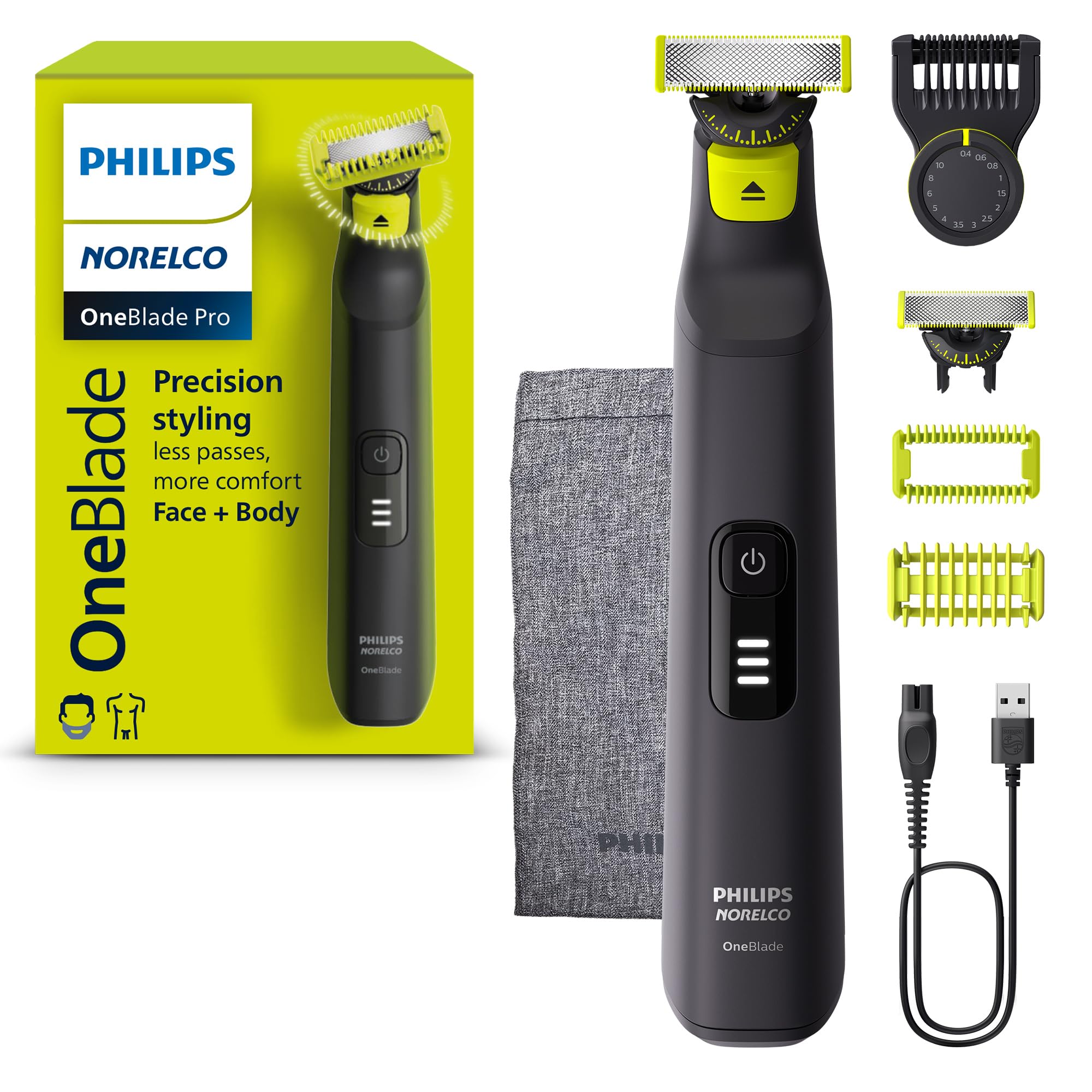 Norelco 飞利浦 OneBlade 360 Pro 混合面部和身体电动修剪器 QP6542/70