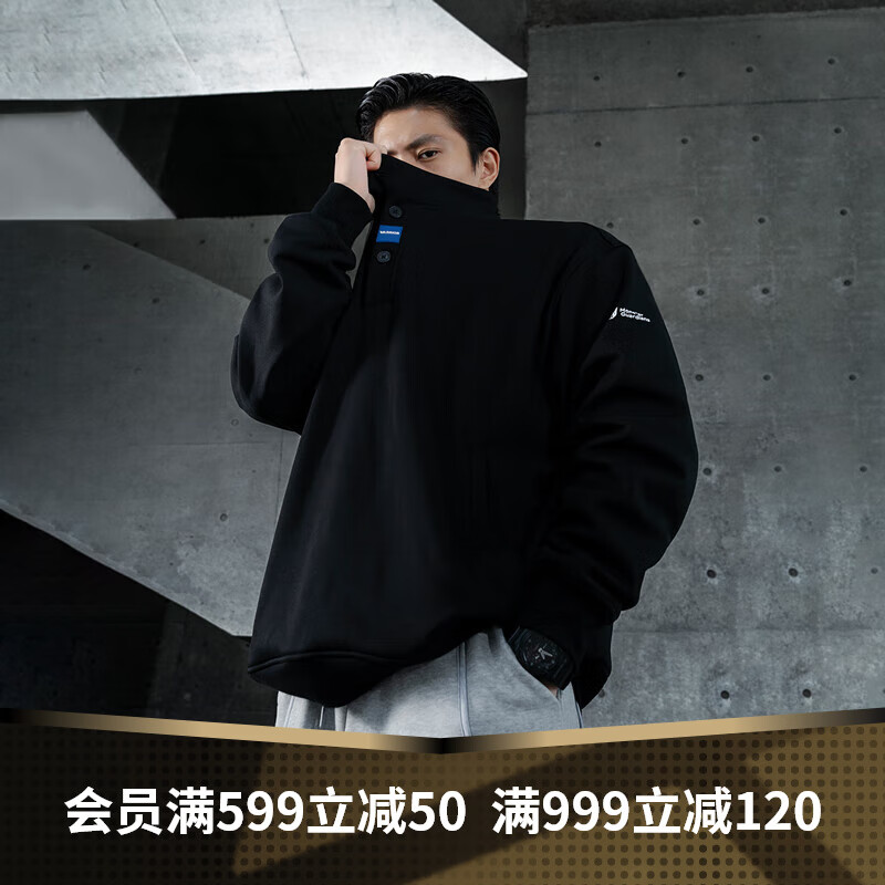 Monster Guardians 衛(wèi)衣男 黑色半高領(lǐng)加絨寬松休閑衛(wèi)衣 Cool Black 酷黑色 M