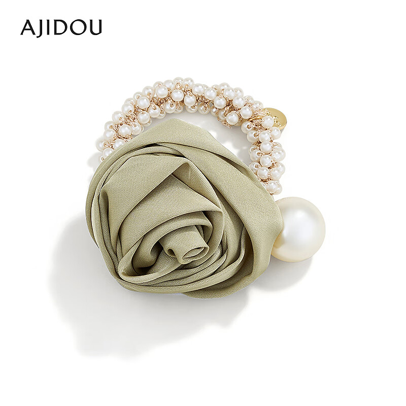 AJIDOU阿吉豆发圈生日礼物 时尚简约仿珍珠玫瑰发圈发饰送女友闺蜜老婆 绿色 1个