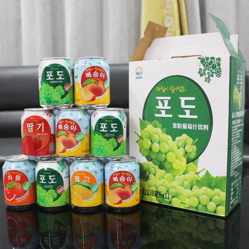 九日（jiur）九日韓國風味果汁飲料果粒果肉葡萄草莓西柚桃子芒果 九日多種混合238ML*12瓶