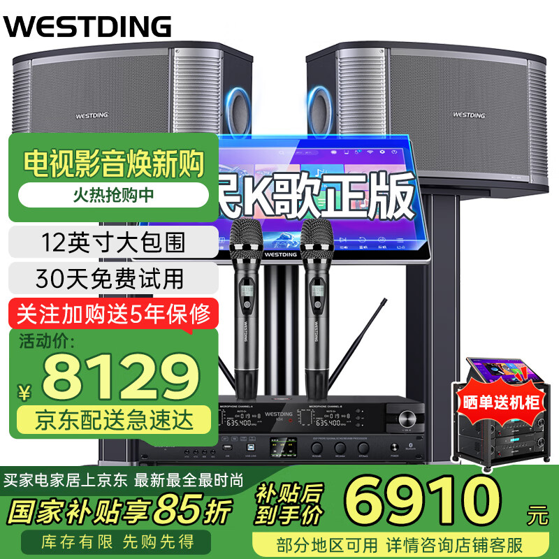 威斯?。╓ESTDING）【國家補貼】天籟家庭ktv音響套裝家庭影院客廳唱歌全套設(shè)備家用卡拉ok藍(lán)牙音箱點歌機功放一體機 天籟12號豪華版+MA-300+F4+K84+T9