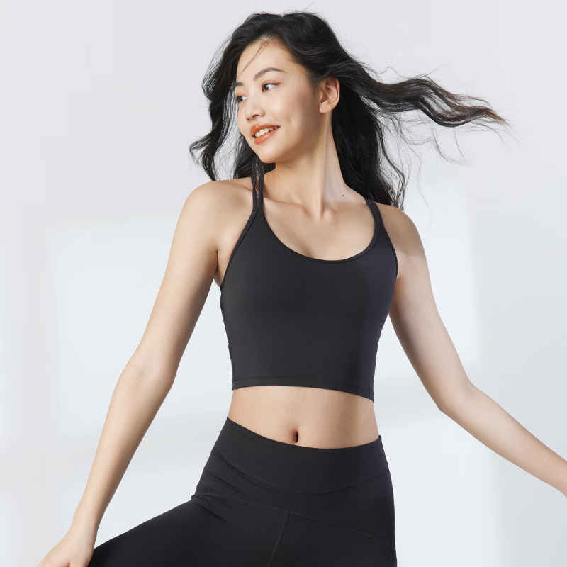暴走的蘿莉（sylphlike loli）運動(dòng)健身內衣女瑜伽普拉提細肩帶美背健身背心文胸 深邃黑 XS