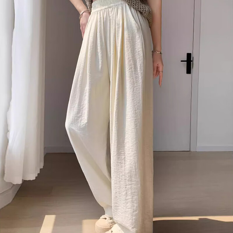 翊尚美山本裤女夏新款小个子直筒休闲裤高腰宽松薄款肌理阔腿垂感奶芙裤 奶白色 【冰感阔腿遮肉款】 XL 【推荐125-140斤】