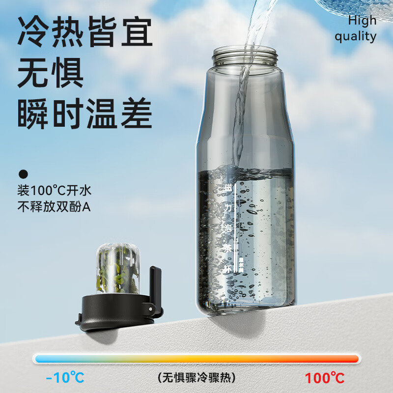 恩尔美(nRMEi)磁弹泡茶杯大容量茶水分离杯男士便携防摔运动水杯磁吸泡茶杯子 【进口TRITAN+杯刷】黑色800ml