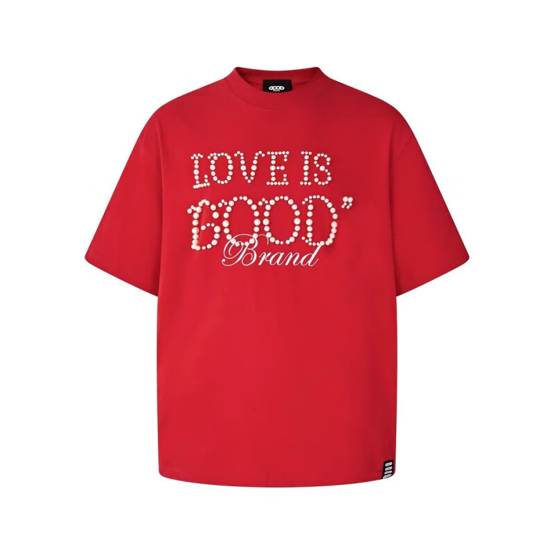 【珍珠迎好运】GOODBRAND LOVE IS GOOD珍珠标语短袖T恤 男女同款 红色 【红火限定】 XL 衣长77(170-200斤)