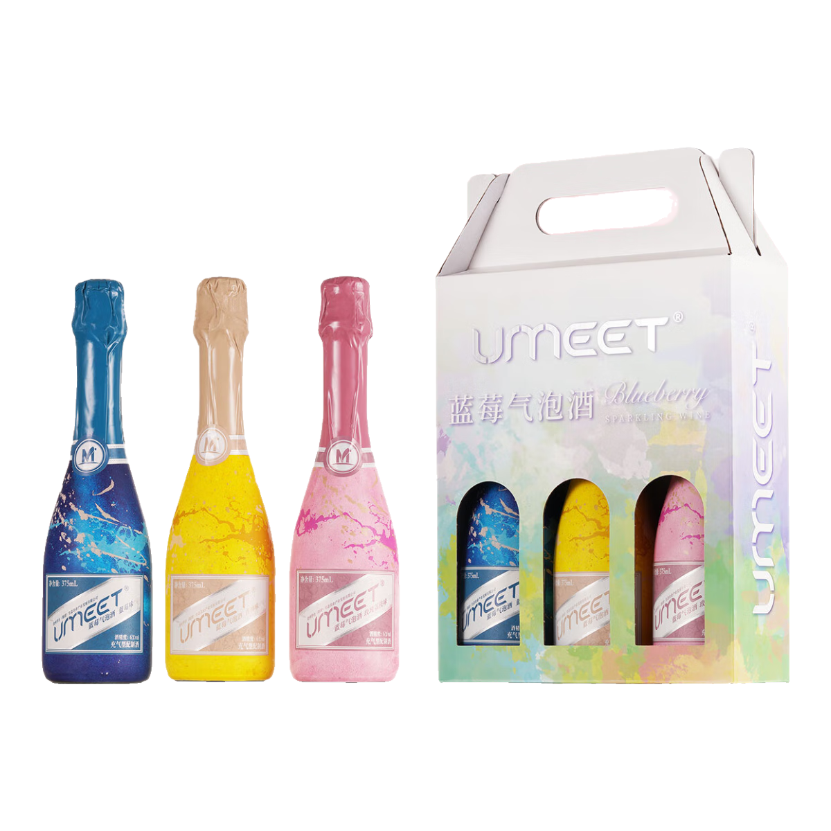 悠蜜氣泡酒悠蜜藍(lán)莓酒果酒UMEET女生微醺水果酒香檳酒起泡酒低度酒 藍(lán)莓味6瓶箱裝【送香檳杯套裝】