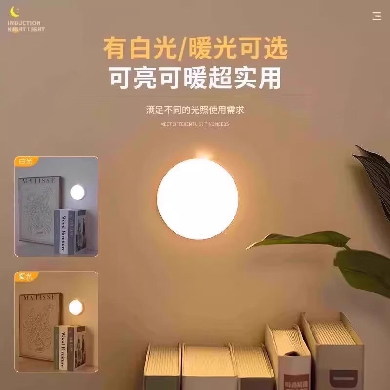 人体智能感应灯人来亮人走灭小夜灯卧室床头厕所楼梯夜间 暖光2个+白光2个【人体感应】