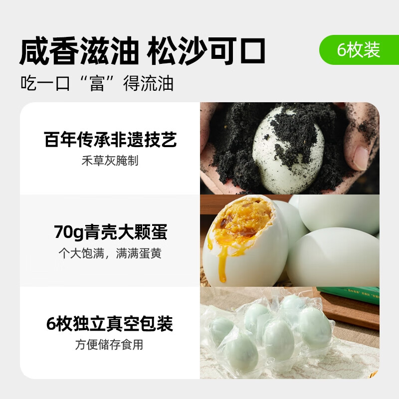 秦邮喵满分正宗非遗熟咸鸭蛋420g6枚装咸蛋黄流油松花蛋皮蛋下酒配粥 百年非遗技艺富得流油-咸鸭蛋42