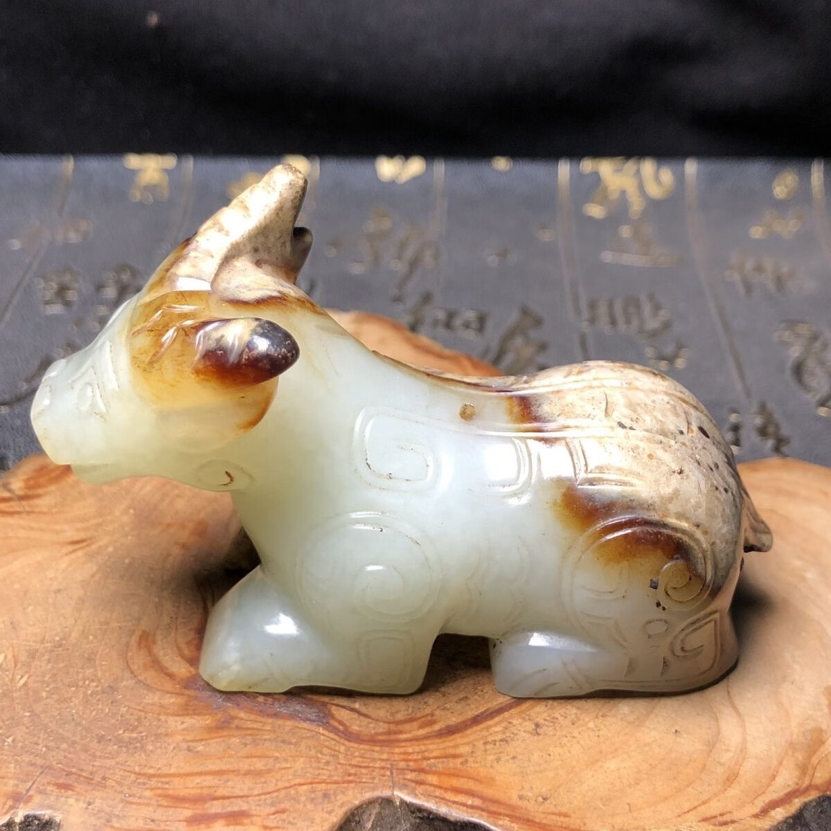 古玩玉器老物件西周老和田玉籽料摆件高古玉牛老玉石把件油润手工