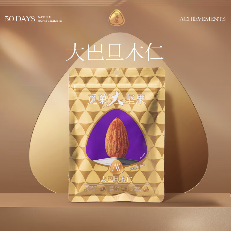 覓菓(miguo)NP級大顆粒原味巴旦木仁AAA+級扁桃仁堅果辦公室零 美國巴旦木仁70gAA+級