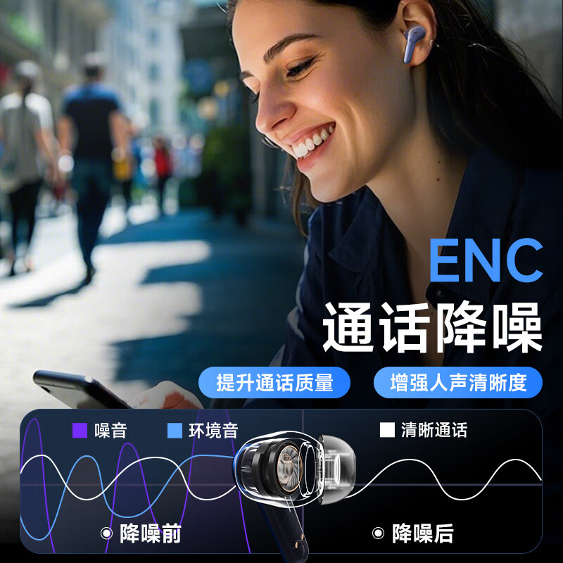 爱国者(aigo)真无线蓝牙耳机 音乐高音质立体音入耳式ENC智能降噪长续航运动电脑手机通用 升级款-ANC主动降噪高音质-蓝色