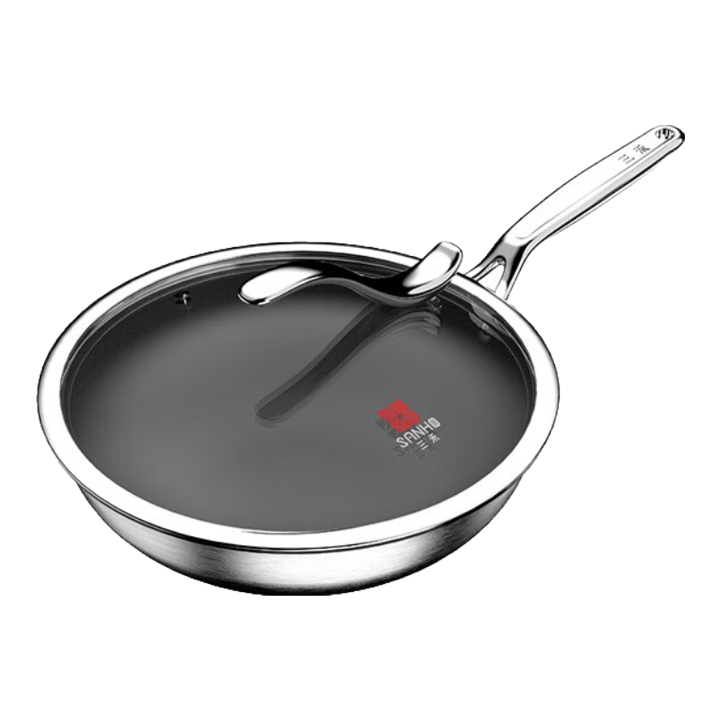 三禾純鈦炒鍋0涂層不粘鍋家用無涂層鈦炒鍋電磁爐燃氣灶通用鈦鍋具 純鈦炒鍋丨 32cm