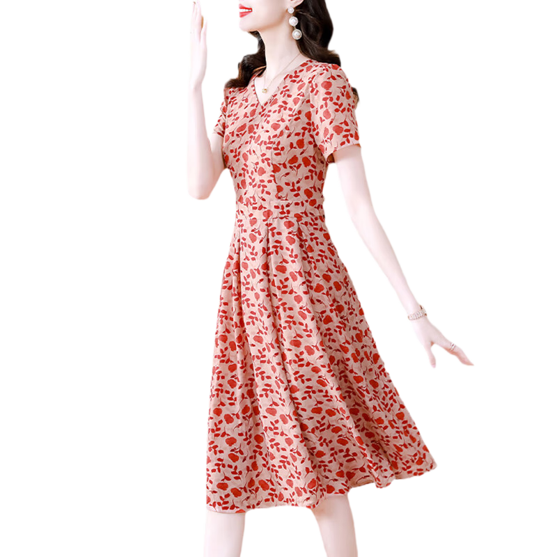 皮爾卡丹（pierre cardin）雪紡連衣裙子女士裝夏季2025年新款碎花小個子氣質(zhì)短袖中長裙 圖片色《女神范氣質(zhì)洋氣時髦今年 M (90-100斤)