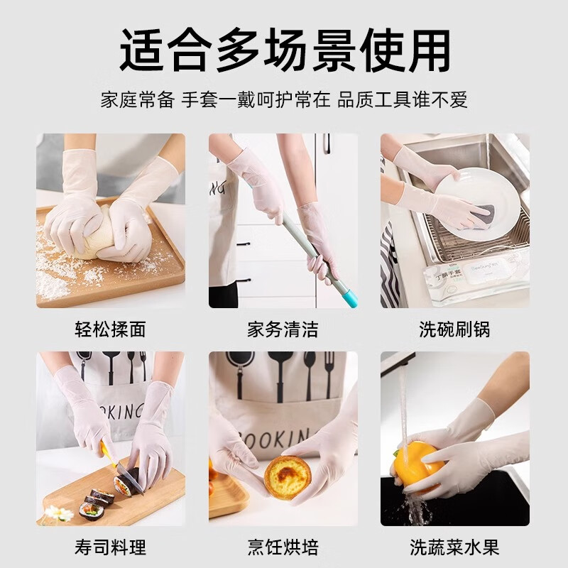 苏力达丁晴手套一次性手套食品级厨房洗碗家务丁腈手套防滑耐磨干活防水 白色食品级秉秀丁腈手套 30只装 M【适用掌宽8-9cm】
