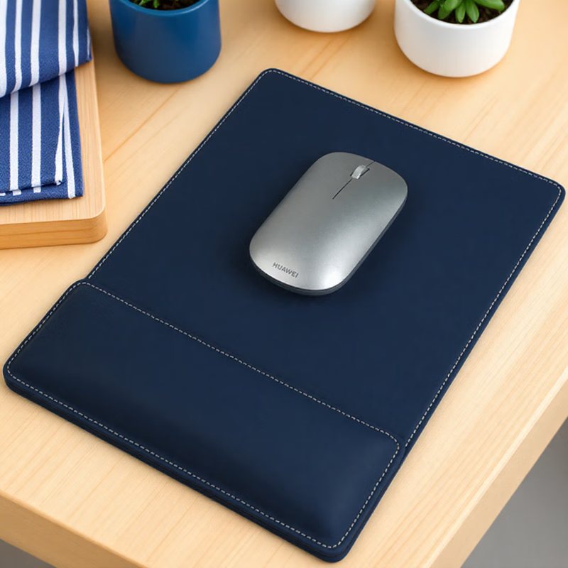 OBOQO鼠标垫护腕手腕垫二合一可自由组合PU皮革质感护手腕托慢回弹柔软舒适商务办公礼品支持定制 宝蓝色【鼠标垫腕垫套装】