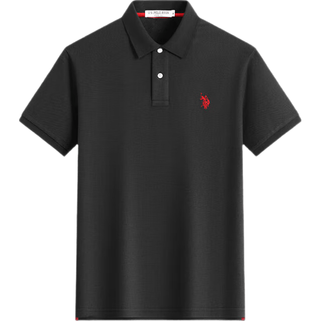 U.S. POLO ASSN.短袖POLO衫男士青年保罗商务休闲翻领男装上衣T恤短袖男夏季黑4XL