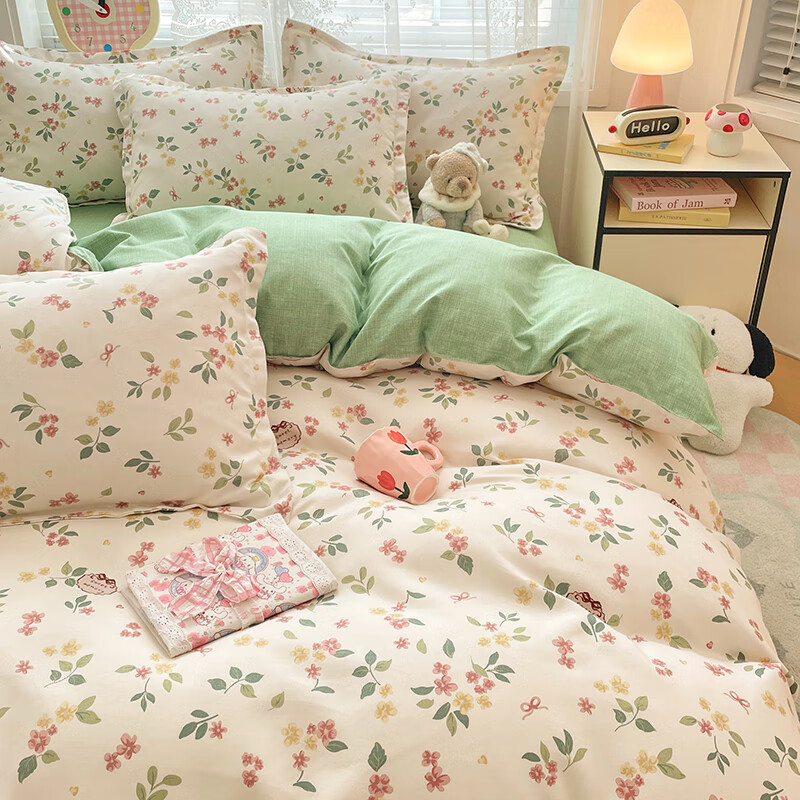 羽匠春季少女小清新印花四件套学生宿舍套件家用床单柔软四件套 甜美庄园 床单款 三件套（被套150*200cm）