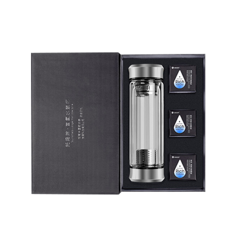 密小米安康诺盾水杯托玛琳水素杯富氢水杯氢氧离子商务杯双层玻璃杯1