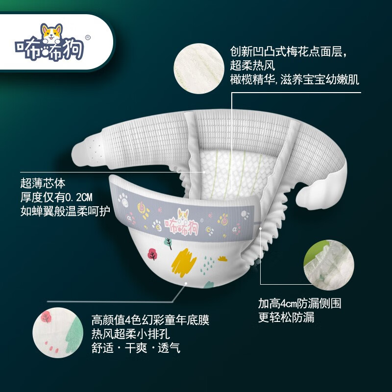 咘咘狗纸尿裤橄榄养护婴儿拉拉裤尿不湿超薄透气柔软新老包装混发 咘咘狗纸尿裤S60片