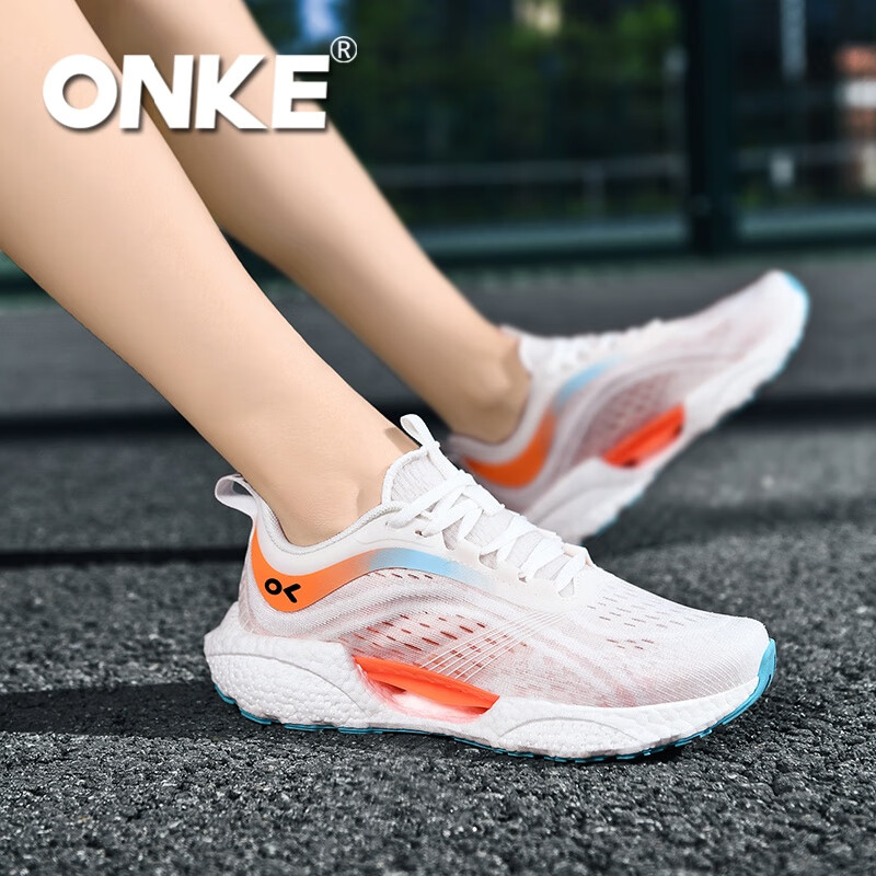 ONKE氢跑科技高弹爆米花跑步男女鞋夏季网面鞋轻便透气慢跑大码运动鞋 元气橙 38