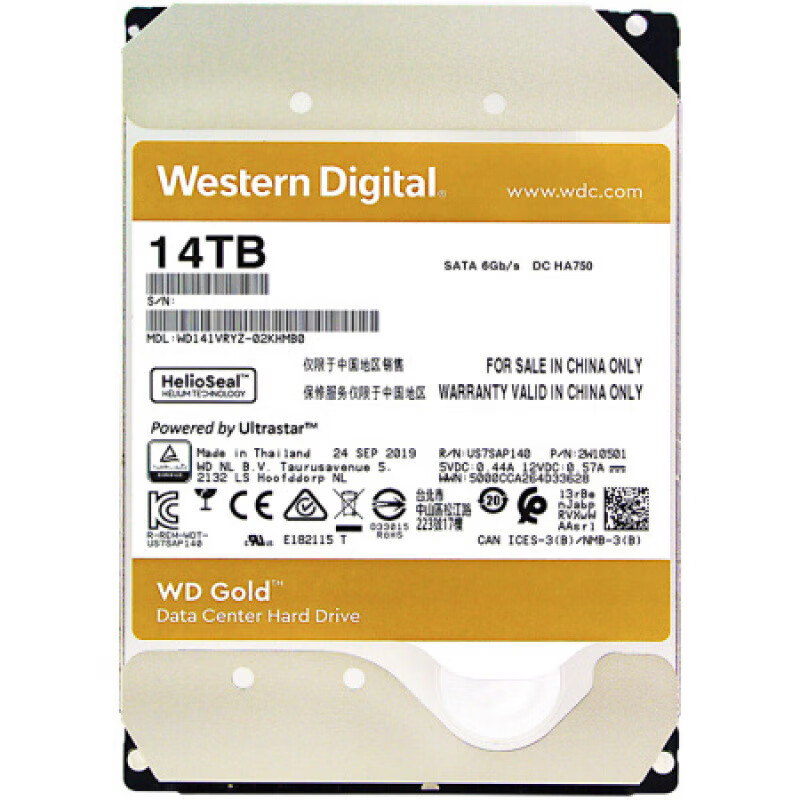 西数Western Digital金盘 14T SATA7200转512M 企业硬盘