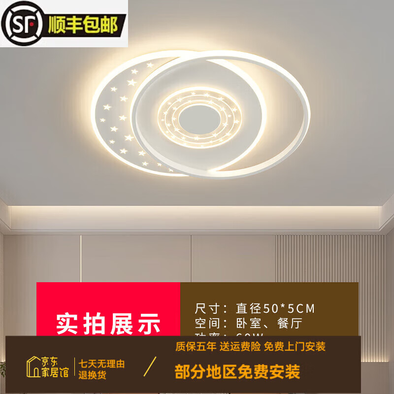 雷士照明客厅灯现代简约大气led吸顶灯卧室餐厅吊灯中山灯具组合全屋套餐 卧室双圆直径50CM 升级米家智能控制