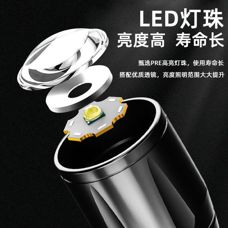 义虎户外强光手电筒usb充电居家户外露营登山照明灯 【400毫安】强光手电筒爆亮款