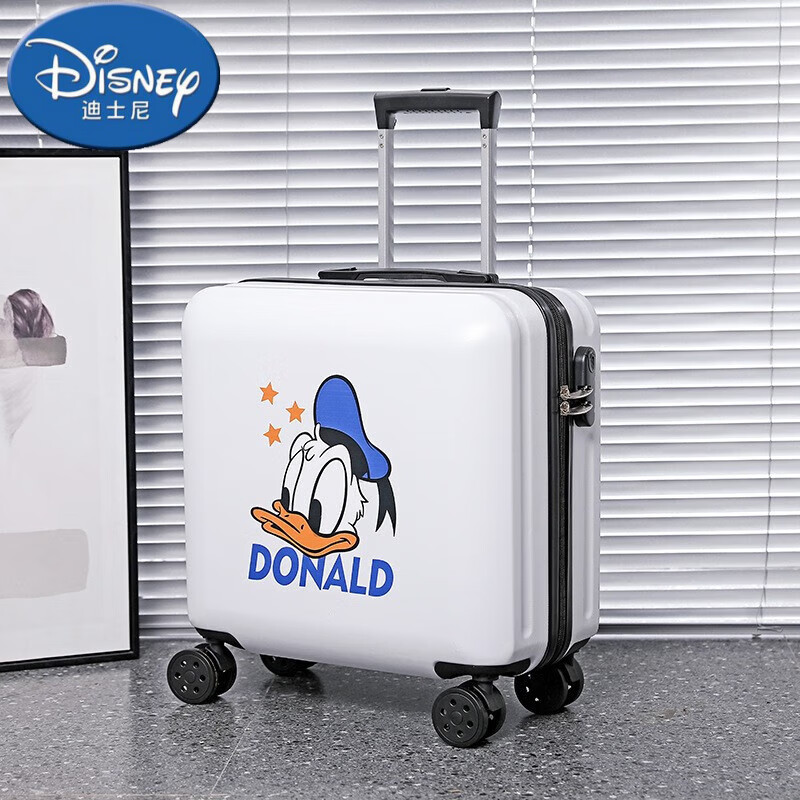 迪士尼（Disney）兒童可坐騎行李箱拉桿箱女孩男孩男童女童小學生可登機寸拖拉箱 白色磨砂款唐老鴨 18寸