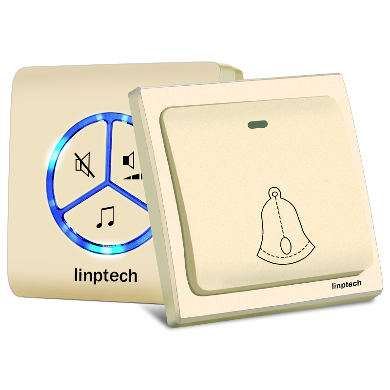 领普科技（linptech）门铃 无线家用不用电池自发电远距离防水老人呼叫器电工电料 G1香槟金一拖一门铃