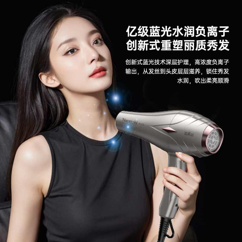 诺美丝吹风机家用负离子大功率不伤发电吹风发廊理发店专用吹风筒速干 旗舰版纯铜AC电机 灰【家用】