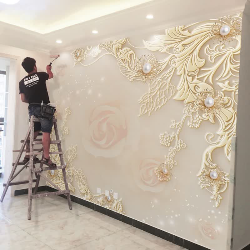 仁聚益欧式电视背景墙壁纸简约现代卧室装饰客厅墙纸影视墙墙布壁布