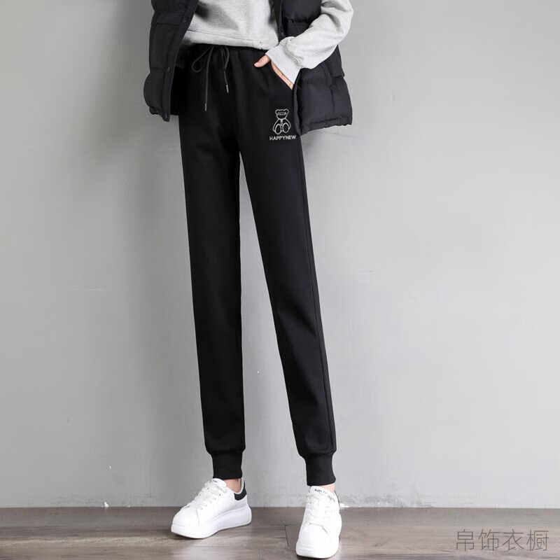 浮夏175女生穿的休闲裤女加长版高个子加绒加厚运动裤170纯棉卫裤显瘦 (春秋)不加绒小熊图案(加长) S 体重：70-90斤
