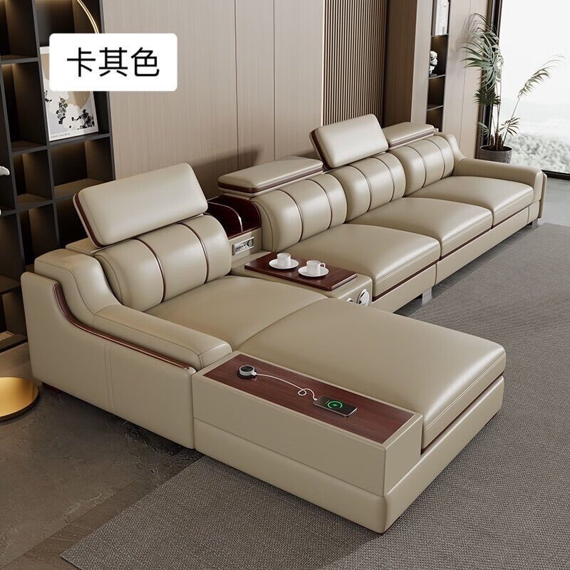 欧卡蔻2025新款沙发客厅现代简约轻奢头层牛皮大中小户型多功能真皮沙发 【海绵舒适版】 3.8m 双人+单+贵妃+音乐边几