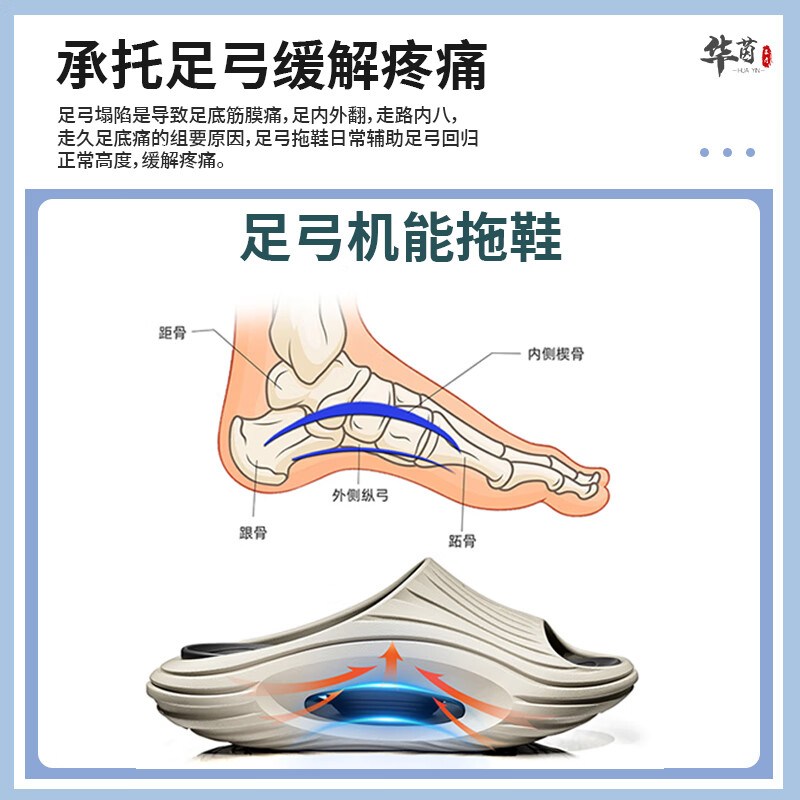 JCZS足弓拖鞋承托支撑扁平足足外翻eva防滑防臭踩屎感拖鞋 白粉【加强支撑*缓解疼痛】 36-37