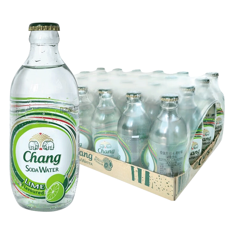 泰象（Chang）苏打水 青柠味 325ml*24瓶 无糖气泡水 泰国进口 整箱