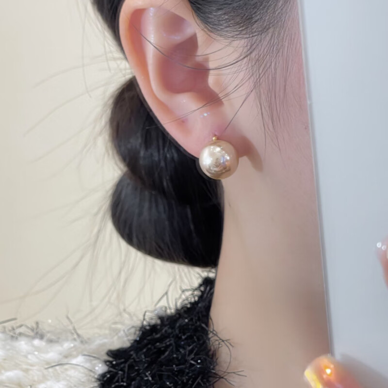 轩玖香槟色珍珠耳环耳扣女小众轻奢气质百搭显白2025新款耳 香槟色耳扣一对