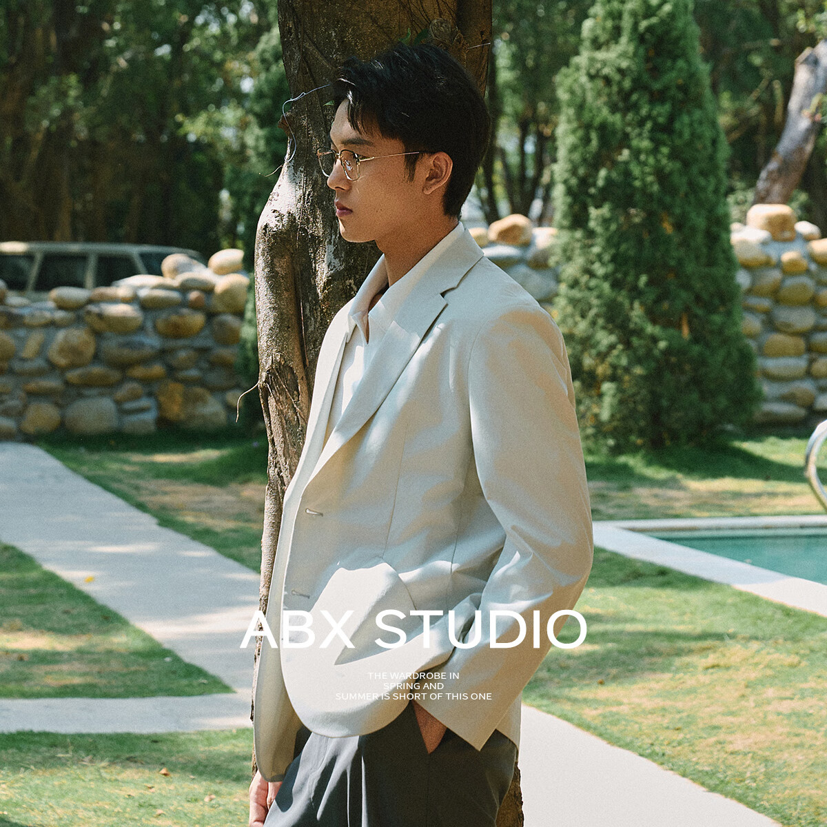 a.b.x【吸湿速干四面弹肌理面料】夏季压胶接缝工艺轻薄小西装男西服 黑色 2XL