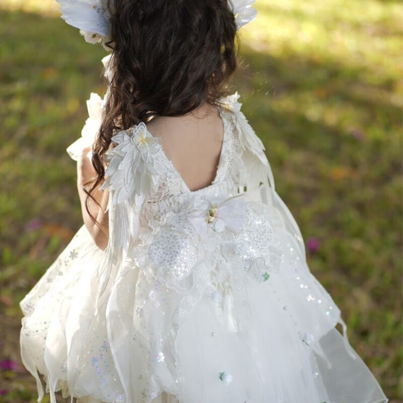 G.duck公主裙女童连衣裙白色洛丽塔儿童礼服生日蕾丝钢琴演出服蓬蓬裙子 白色 100 （建议身高90cm 3-4岁）cm